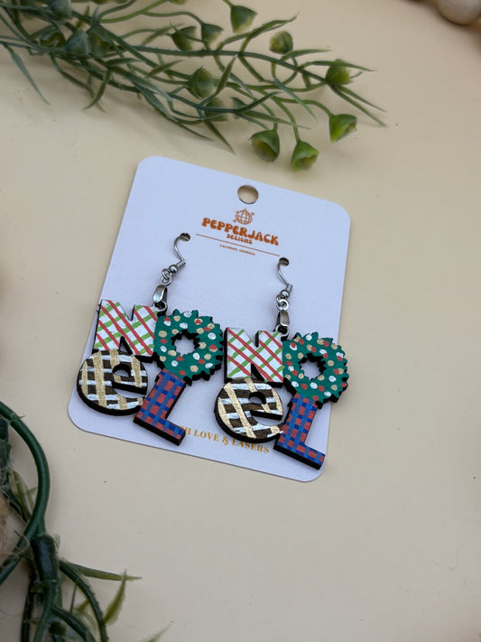Noel Wrapping Paper Pattern Hand Painted Earrings