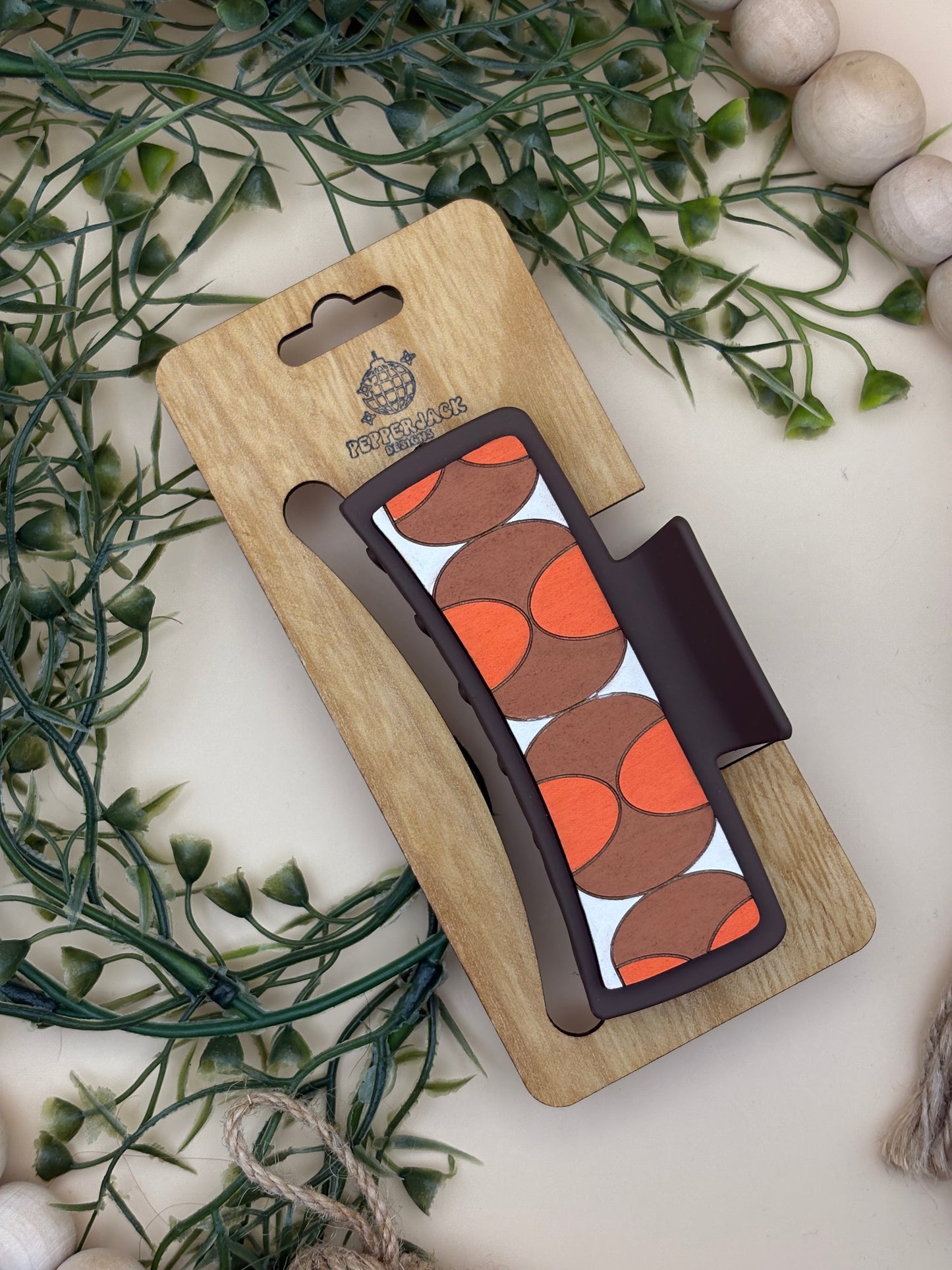 70's Style Orange and Brown Pattern Claw Clip