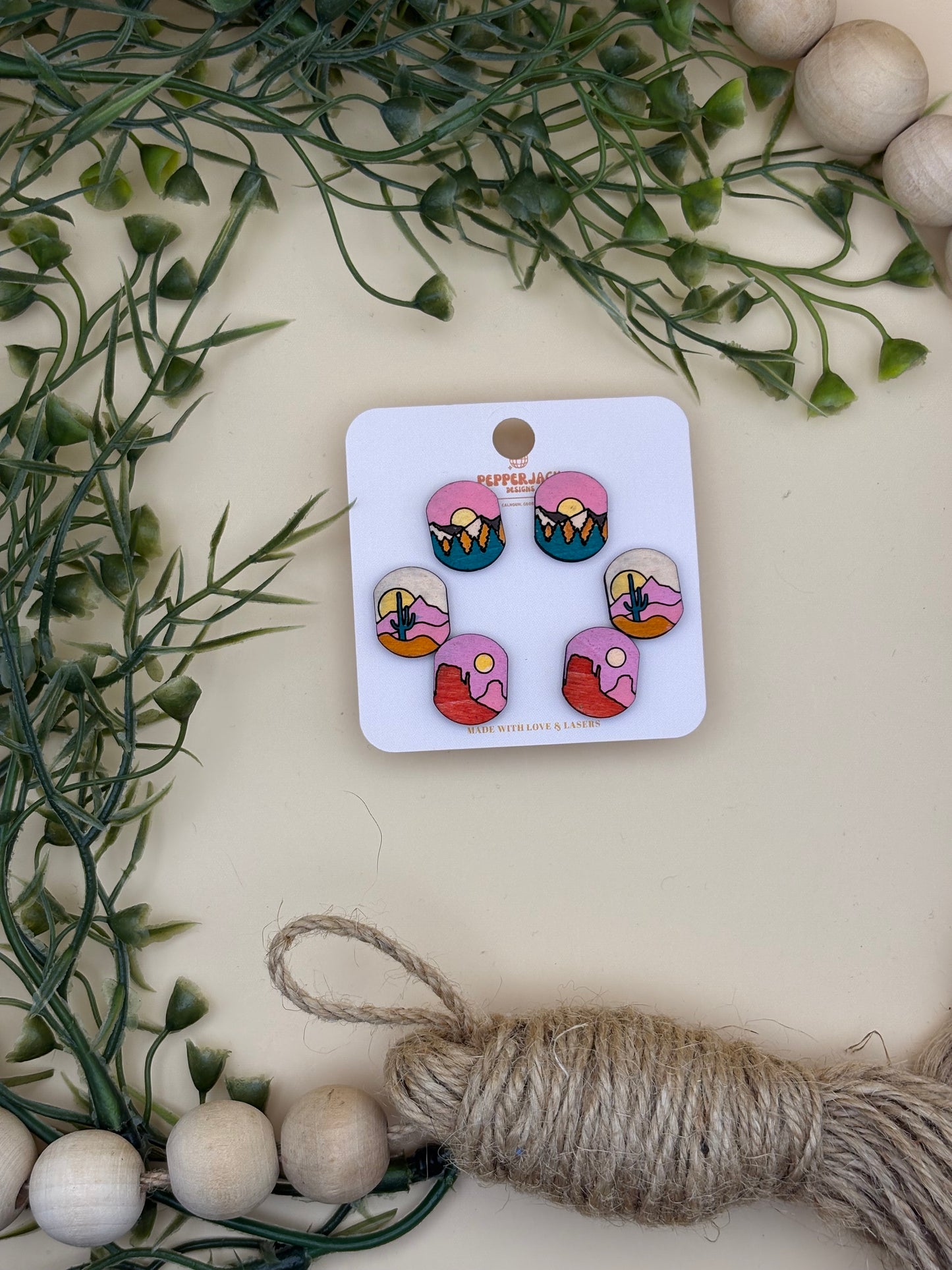 Mountain Landscape Studs Set of 3