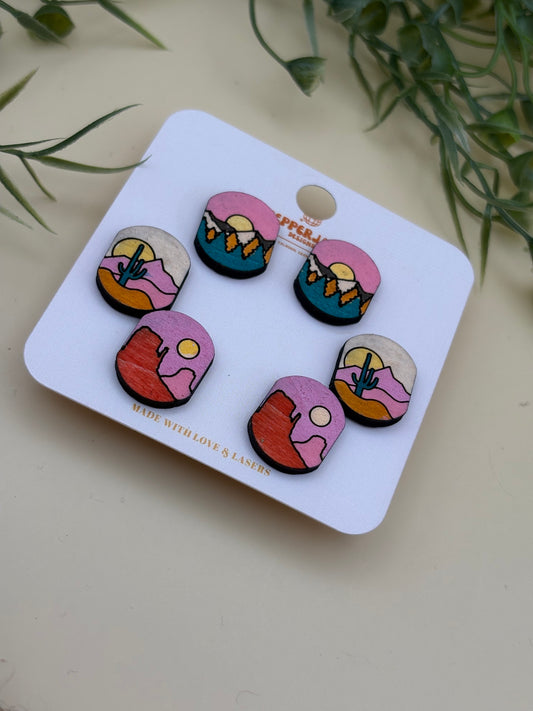 Mountain Landscape Studs Set of 3