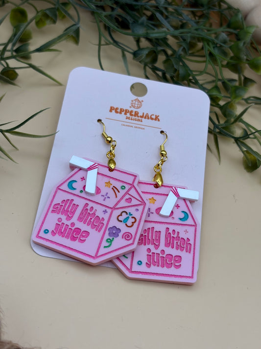 Silly Bitch Juice Acrylic Dangle Earrings