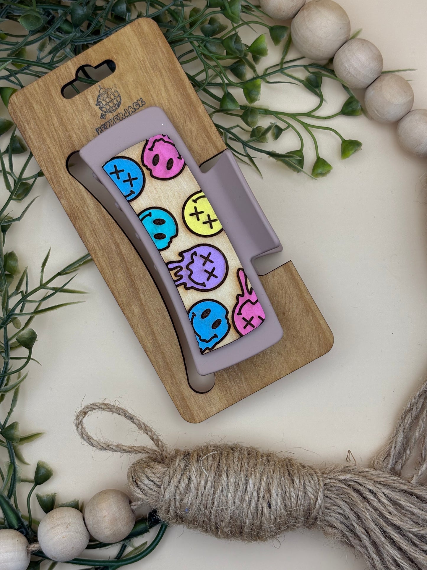 Neon Melting Smiley Face Claw Clip