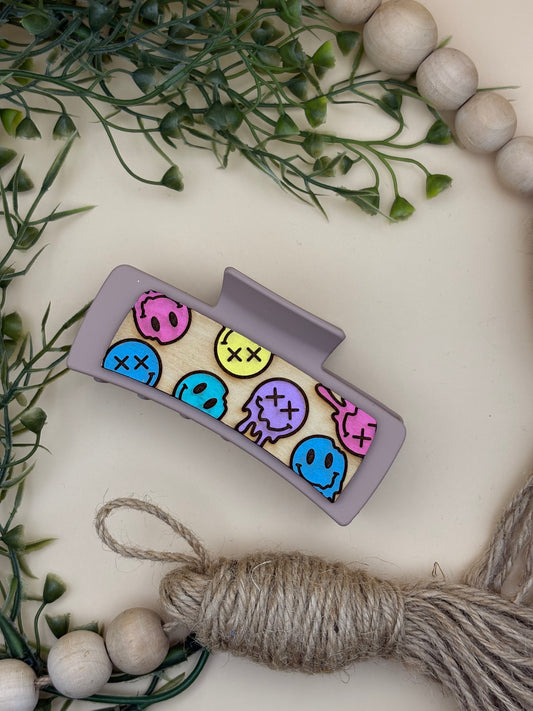 Neon Melting Smiley Face Claw Clip
