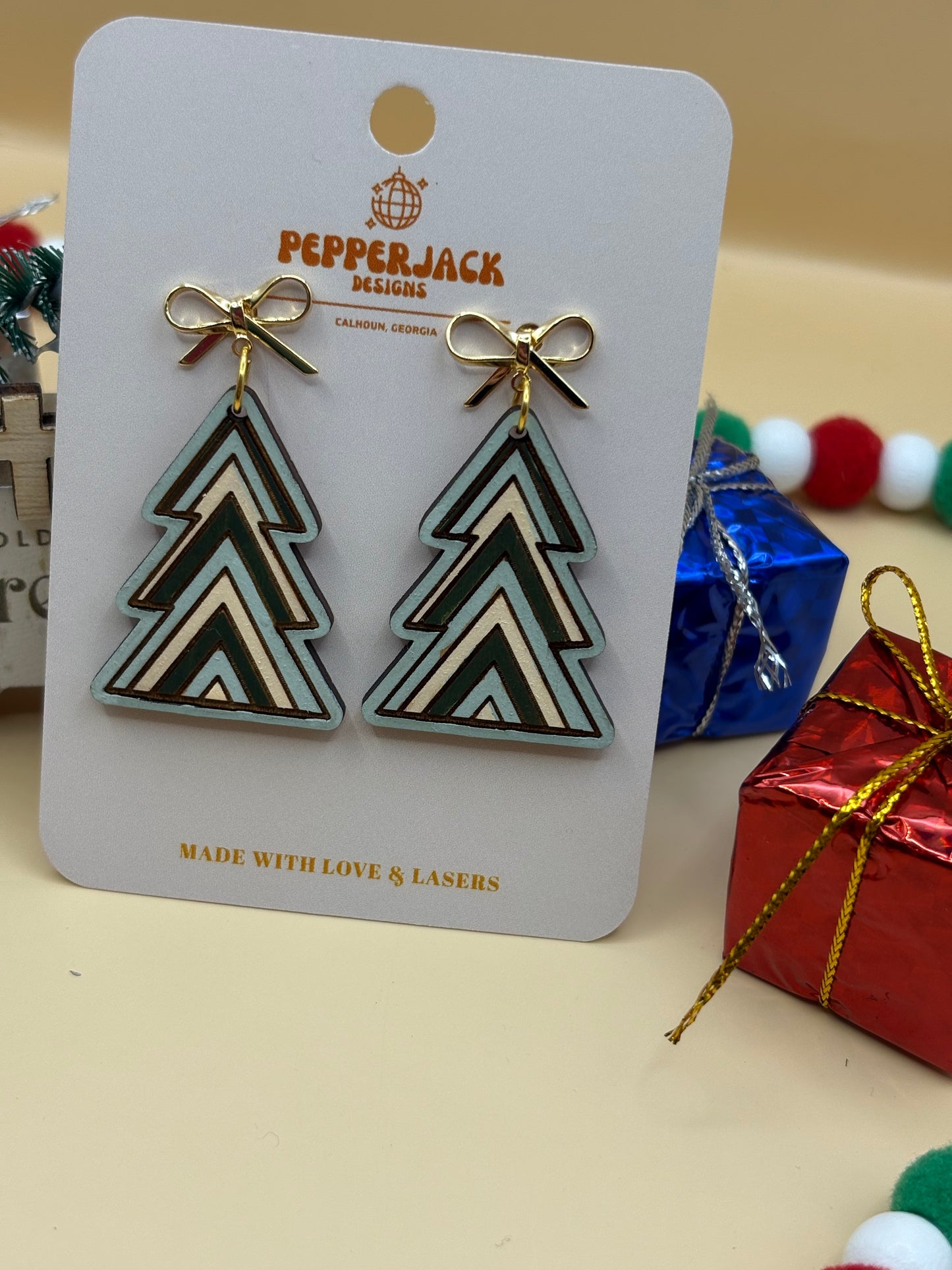 Chevron Striped Christmas Tree Earrings