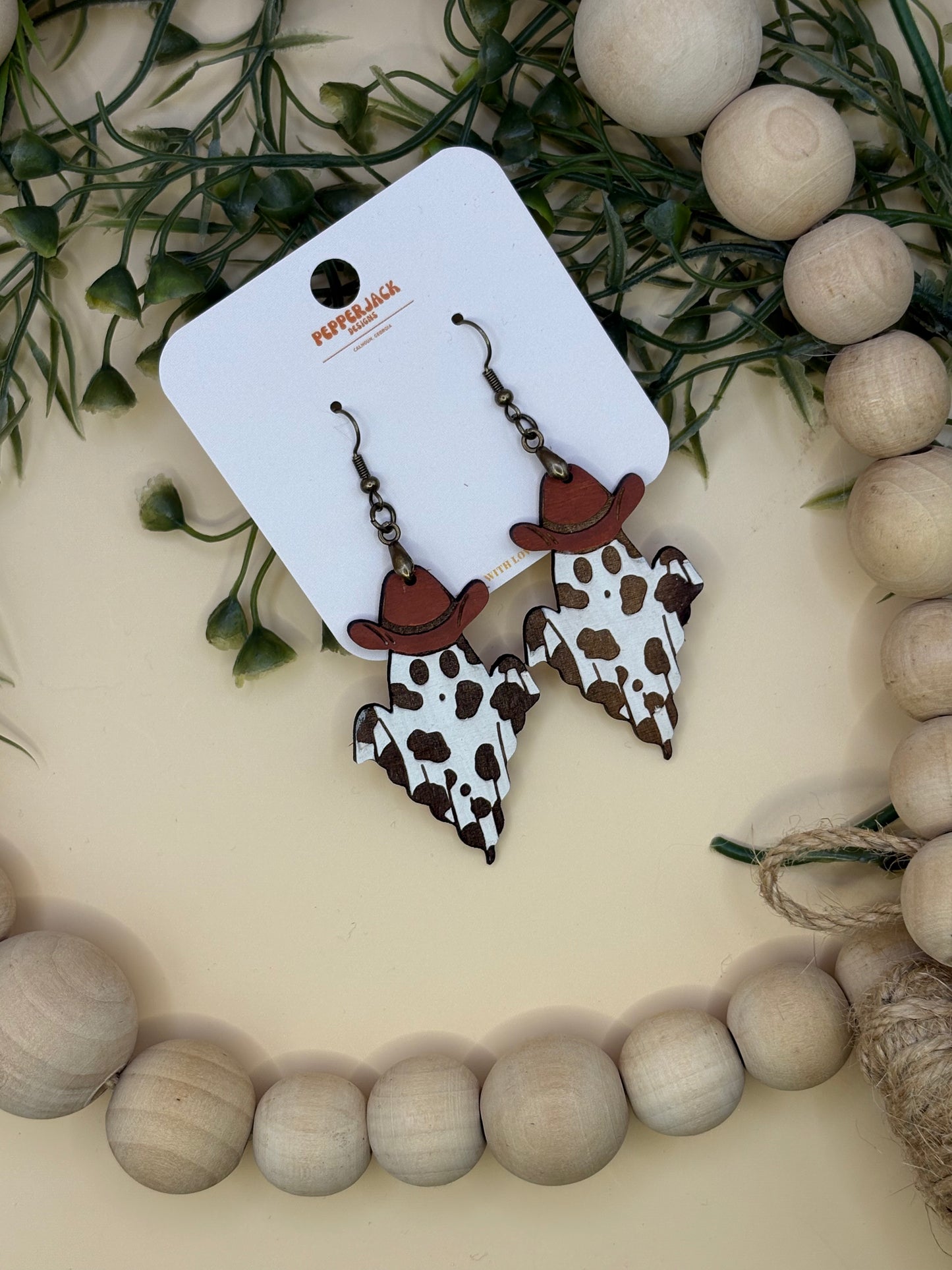Cow Print Cowboy Ghost Earrings