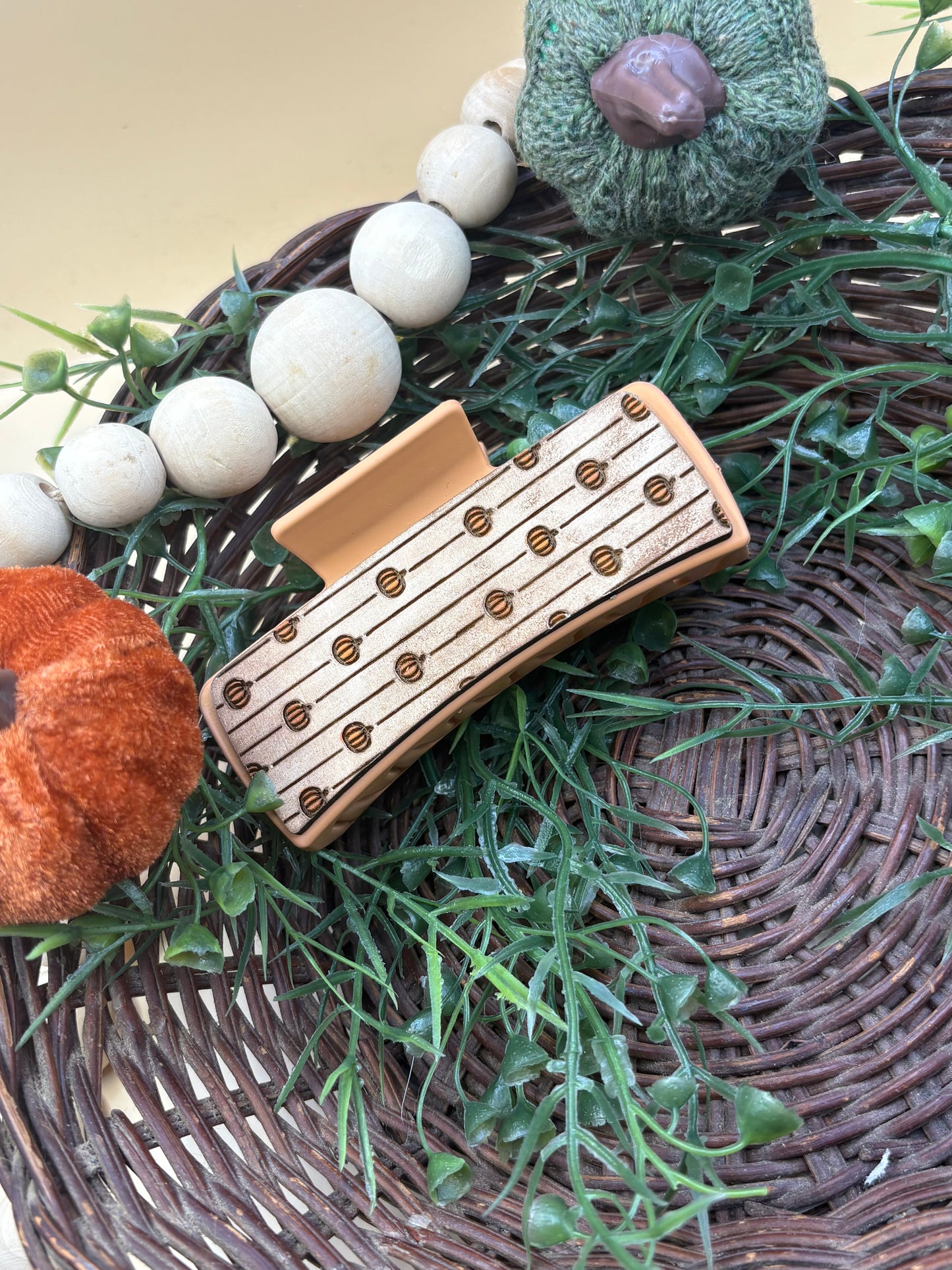 Rustic Pumpkin Striped Small Claw Clip