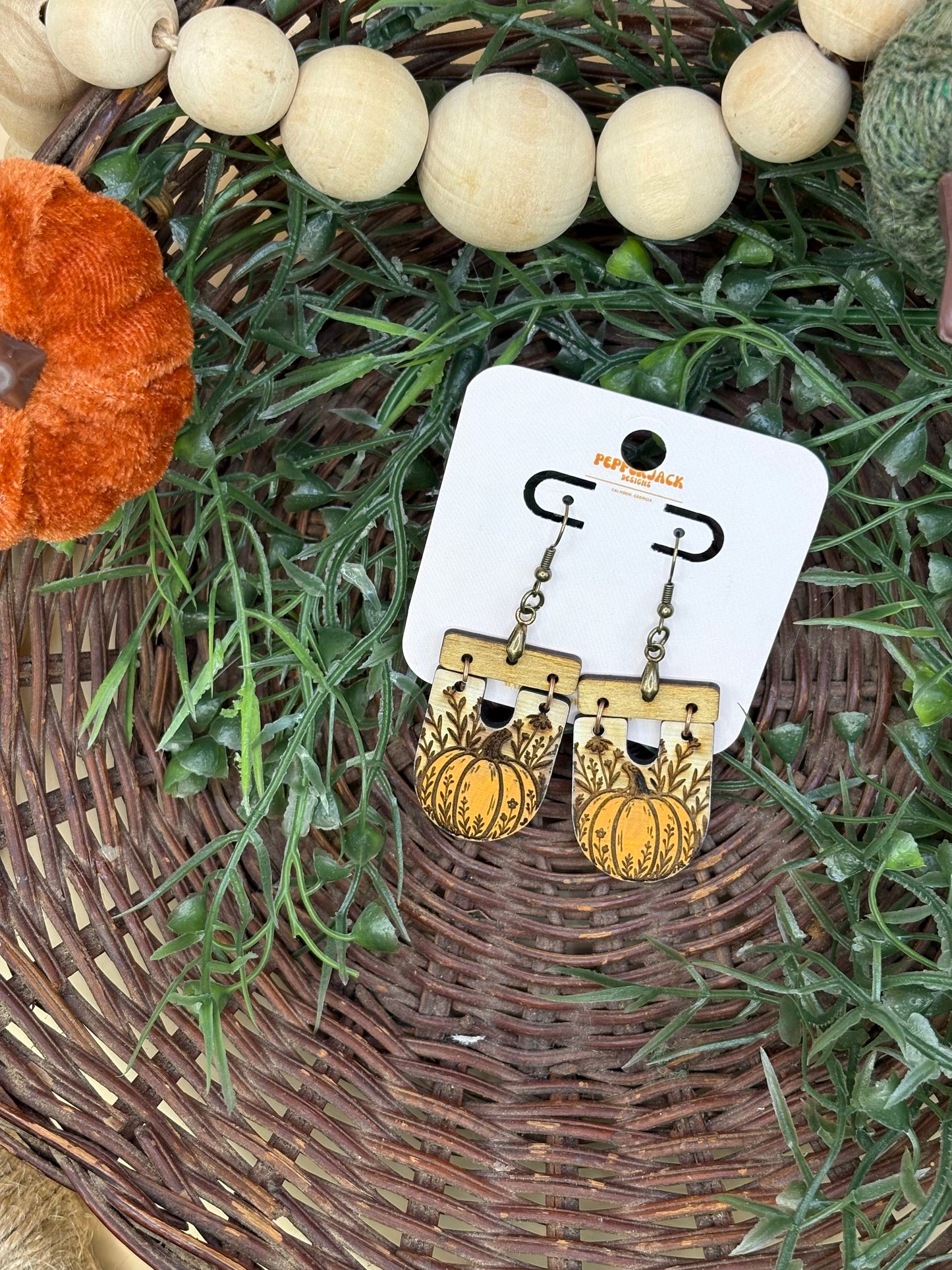 Rustic Pumpkin Inverse Arch Earrings