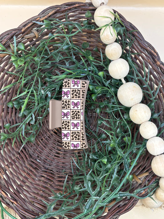 Leopard And Bows Pattern Small Claw Clip