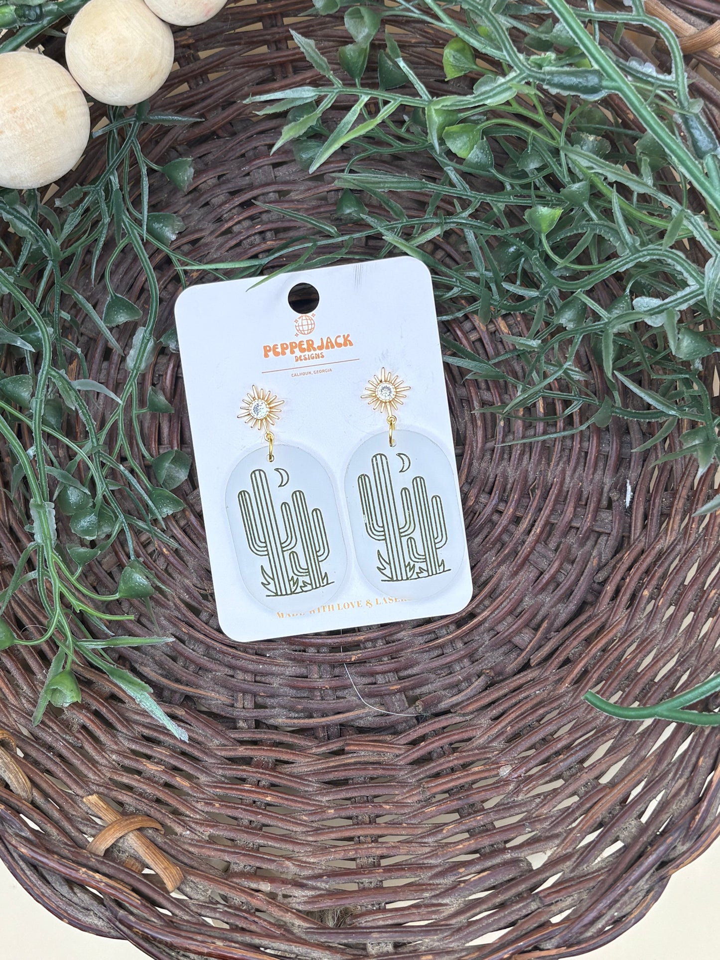 Cactus Frosted Acrylic Earrings