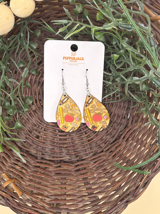 School Supplies Pattern Teardrop Earrings