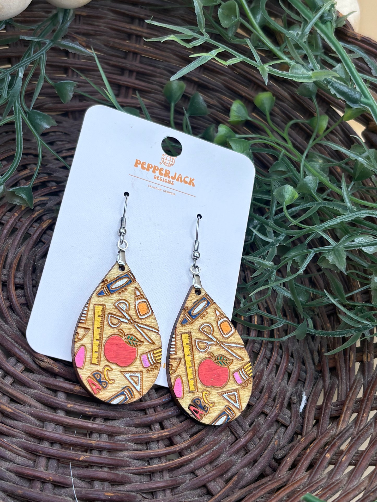 School Supplies Pattern Teardrop Earrings