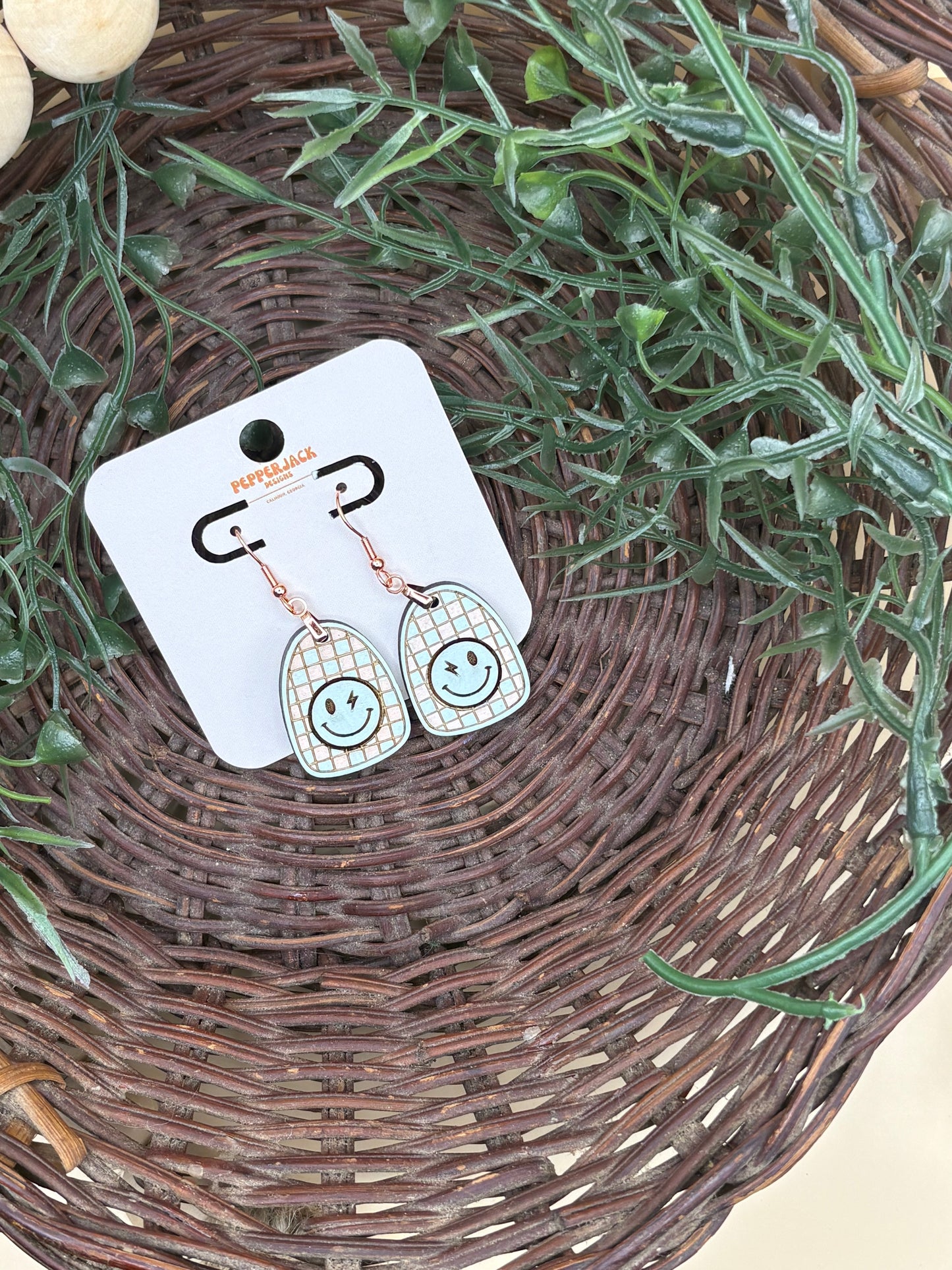 Retro Smiley Face Checkered Earrings