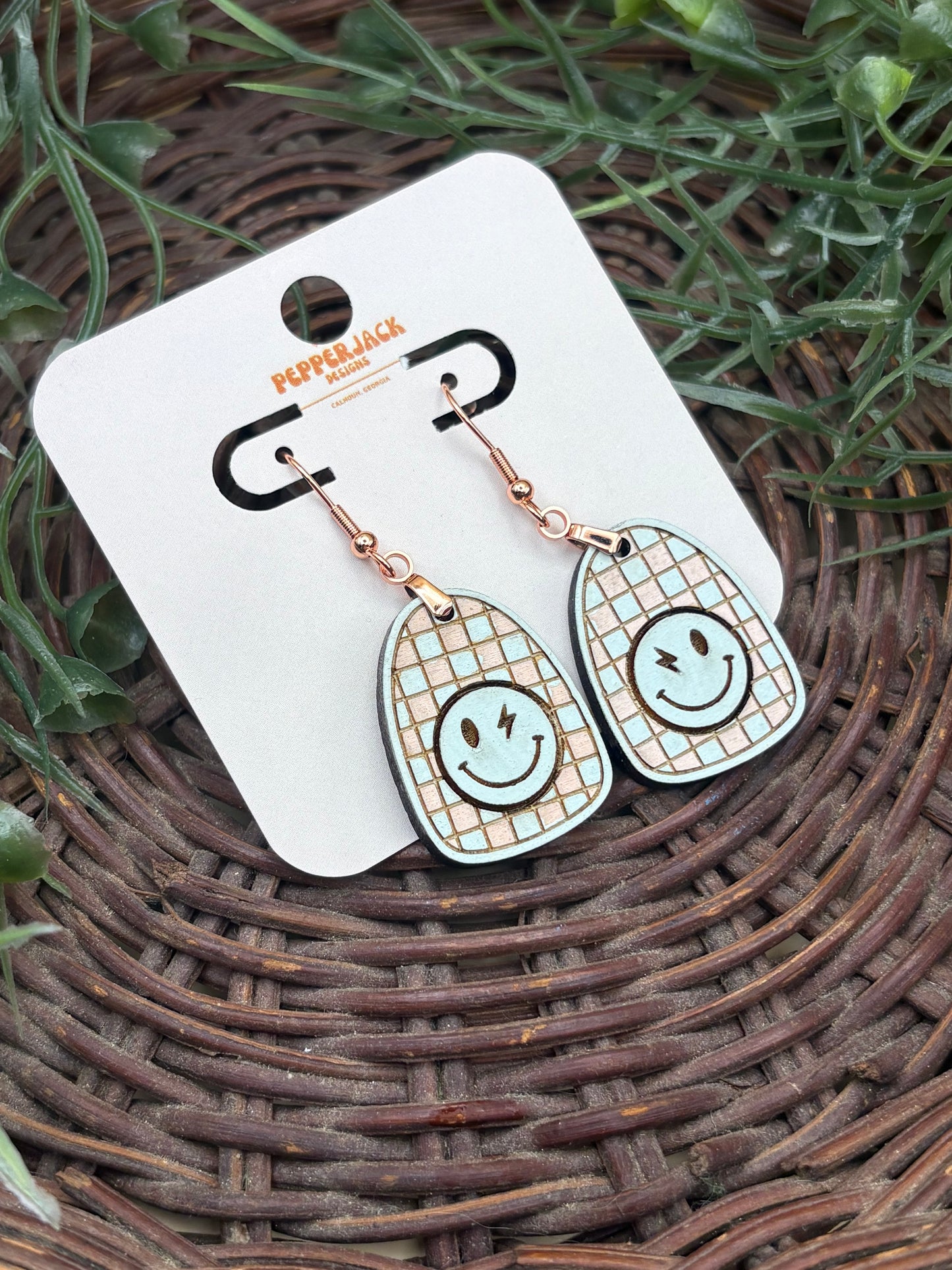 Retro Smiley Face Checkered Earrings