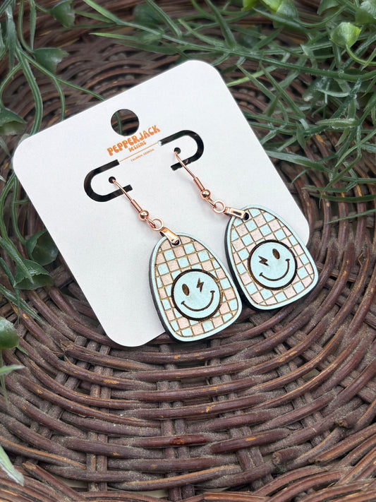 Retro Smiley Face Checkered Earrings