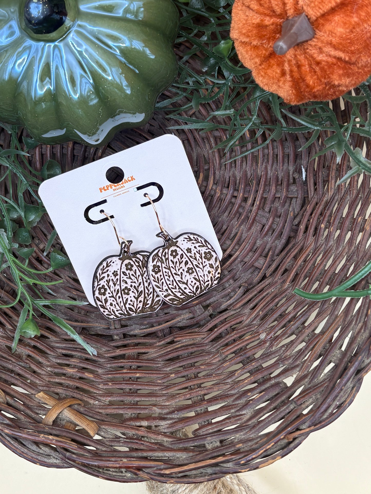 Boho Pumpkin With Floral Design Earrings