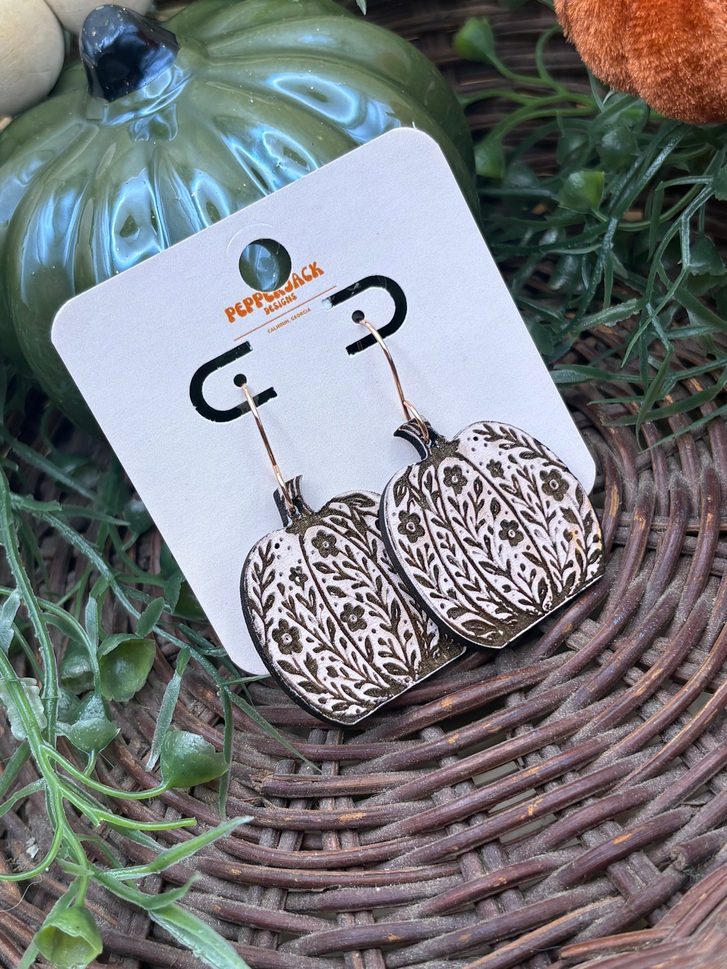 Boho Pumpkin With Floral Design Earrings