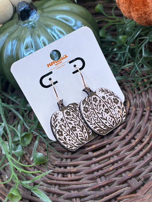 Boho Pumpkin With Floral Design Earrings