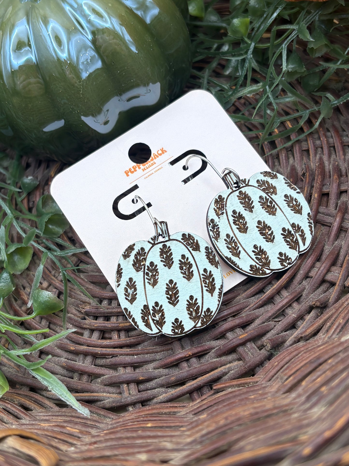 Boho Pumpkin with Floral Leaf Pattern Earrings