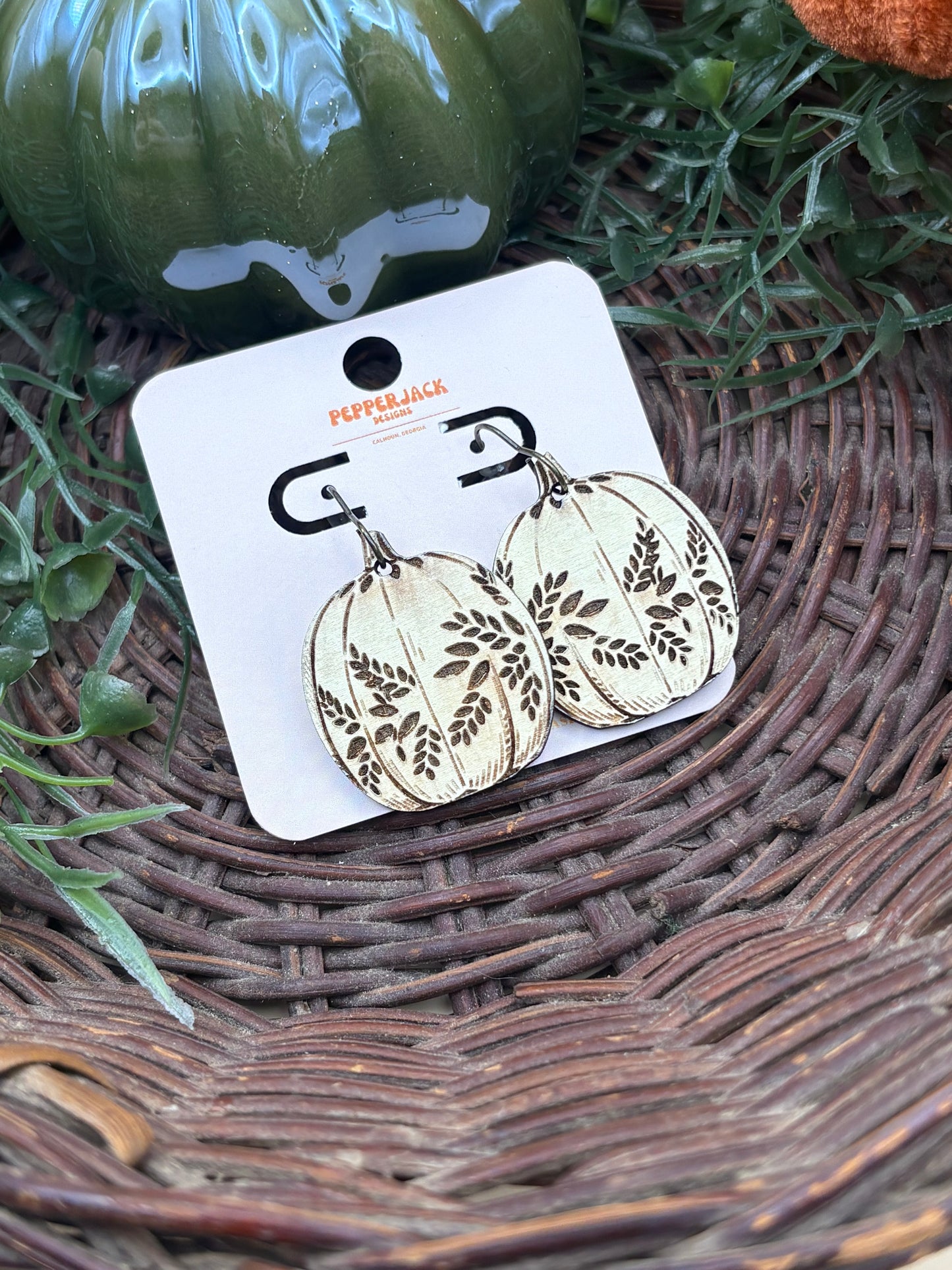 Boho Pumpkin With Sprigs Design Earrings