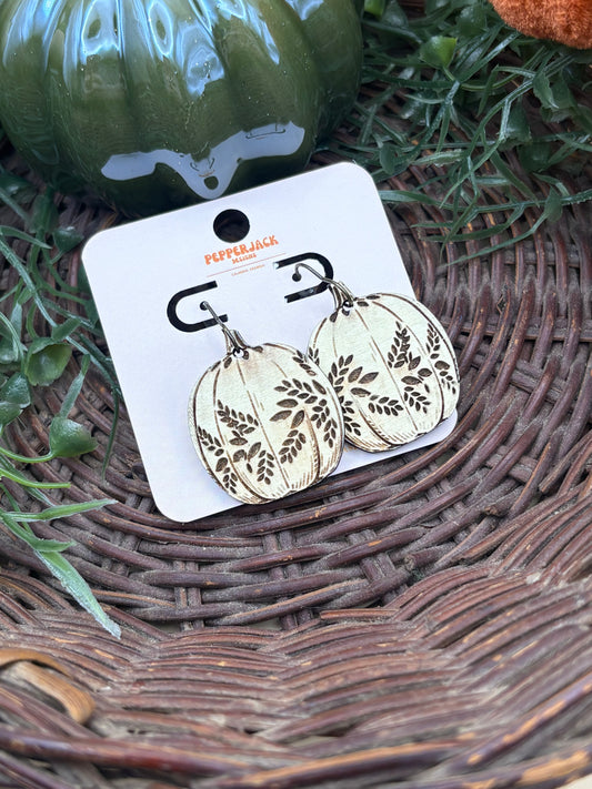 Boho Pumpkin With Sprigs Design Earrings