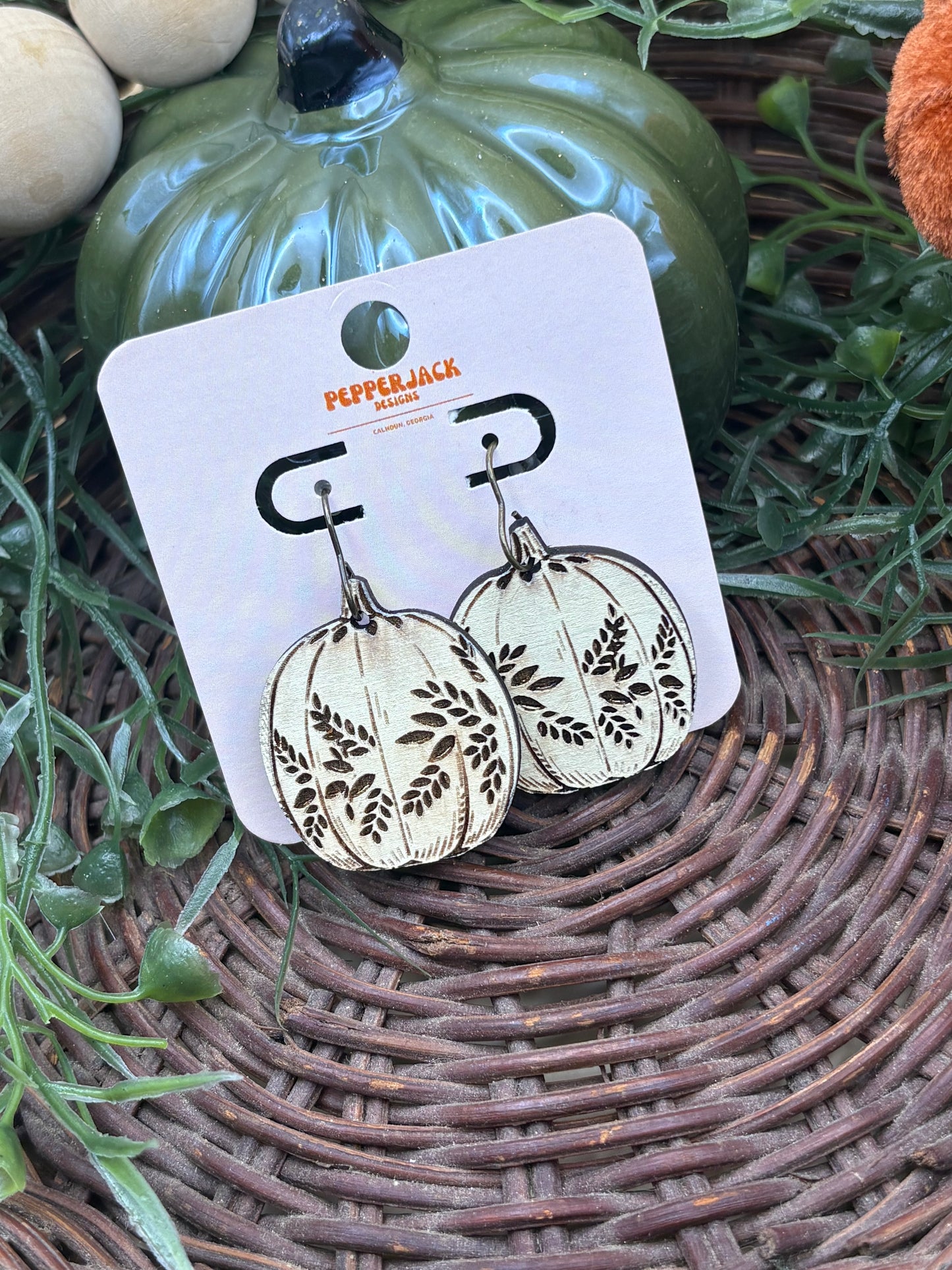 Boho Pumpkin With Sprigs Design Earrings