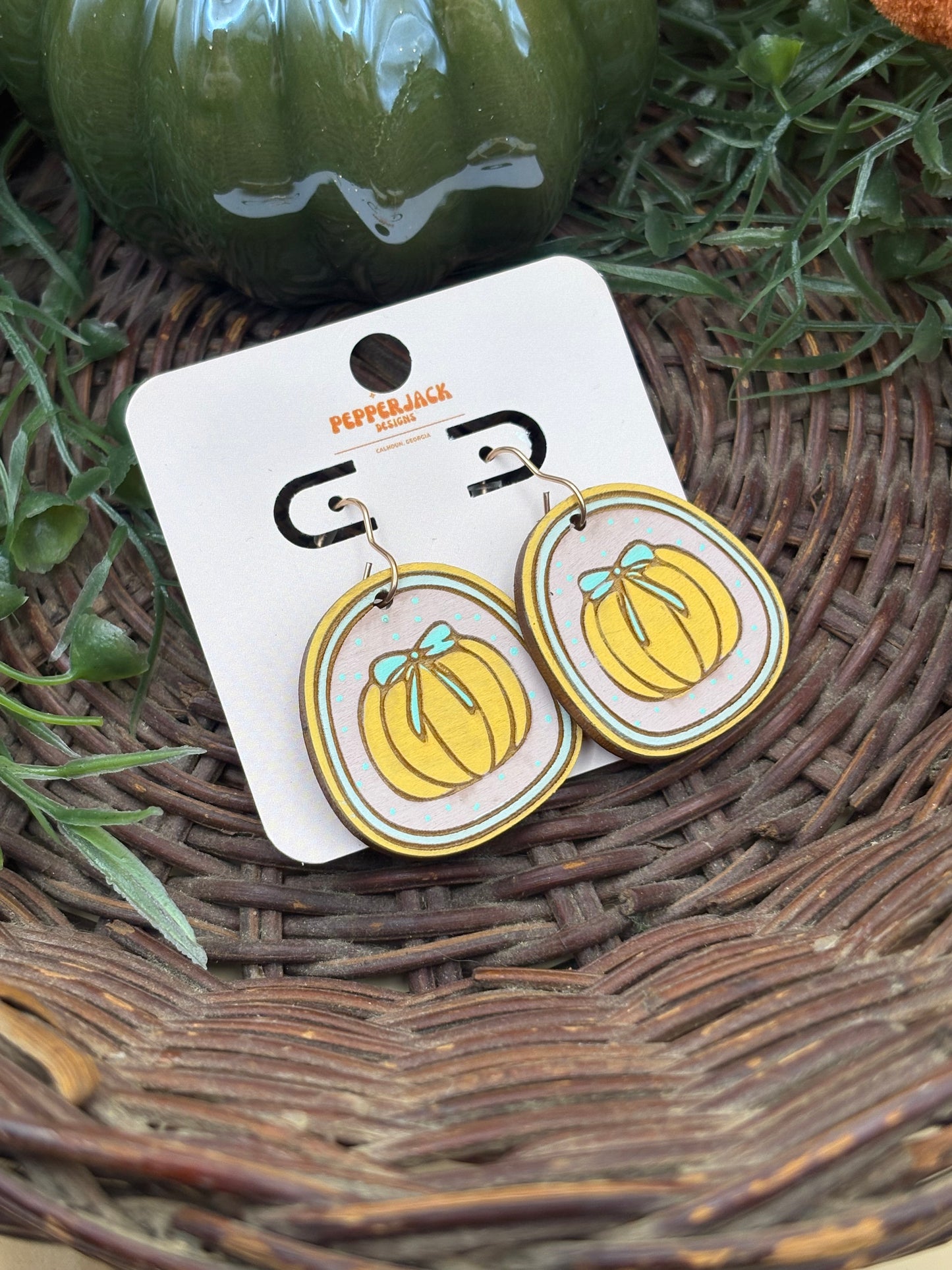 Cute Pumpkin With Bow Earrings - Pink, Blue, & Orange