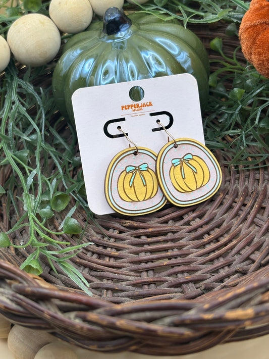 Cute Pumpkin With Bow Earrings - Pink, Blue, & Orange