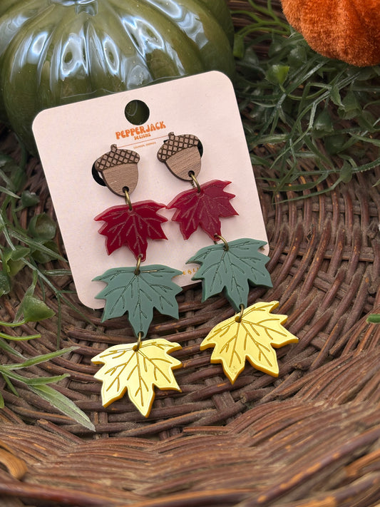 Acorn & Maple Leaf Dangle Earrings