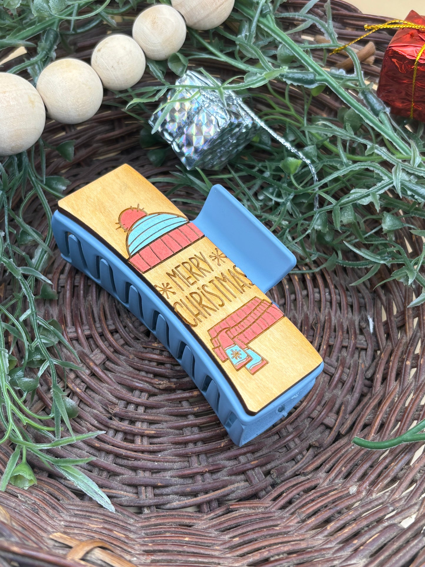 Toboggan & Scarf Merry Christmas Hair/Claw Clip