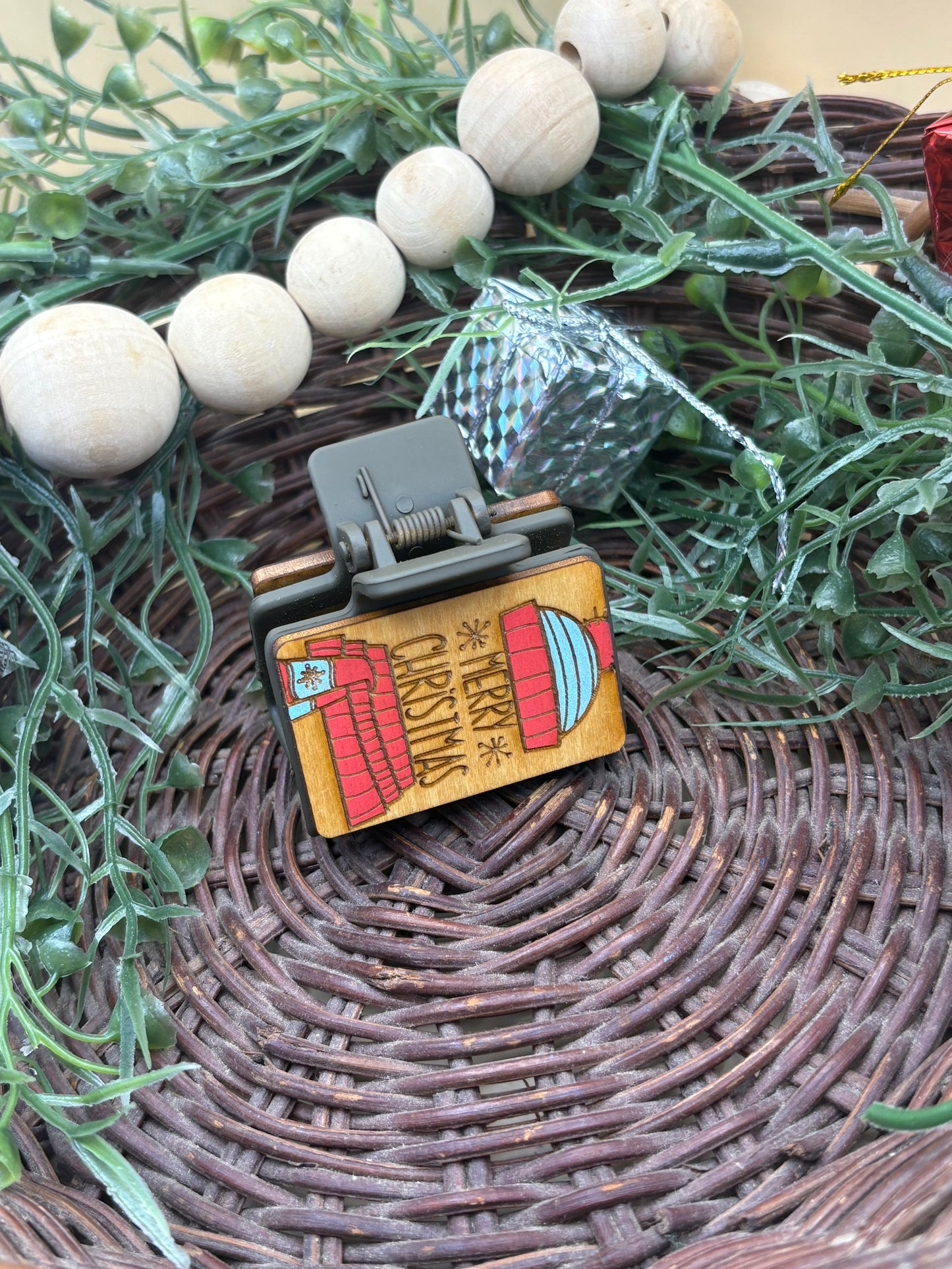 Toboggan & Scarf Merry Christmas Hair/Claw Clip