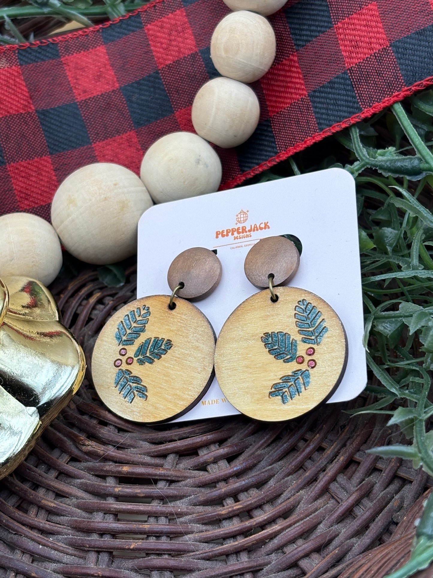 Mistletoe Sprig Circle Earrings