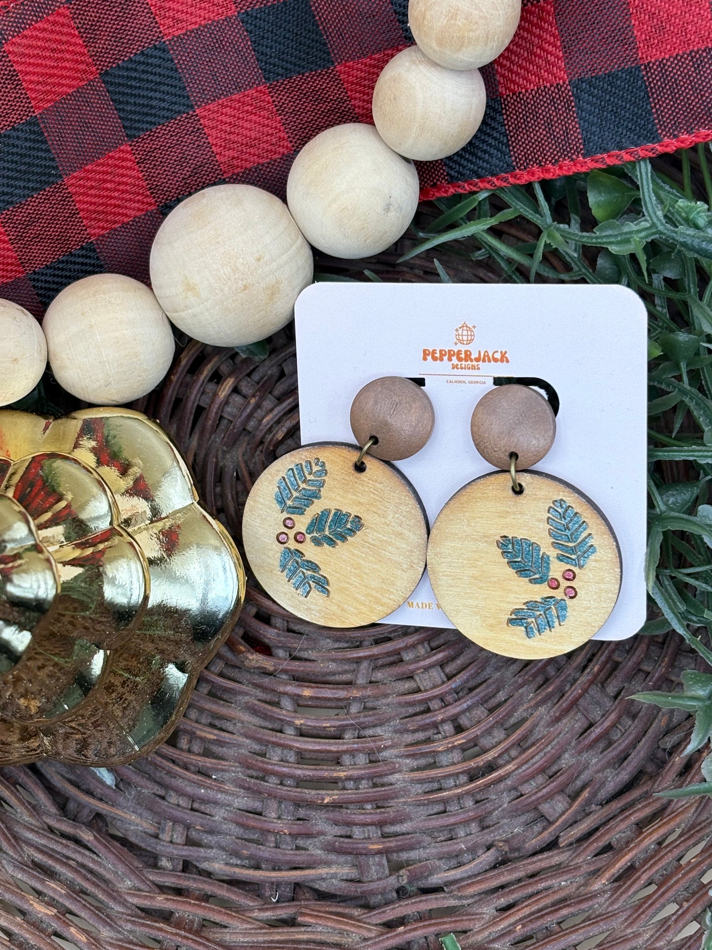 Mistletoe Sprig Circle Earrings