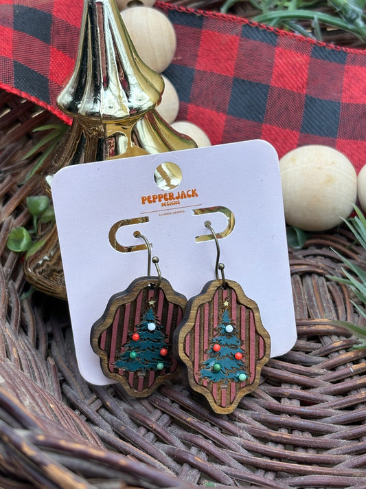 Christmas Tree With Stripes Earrings
