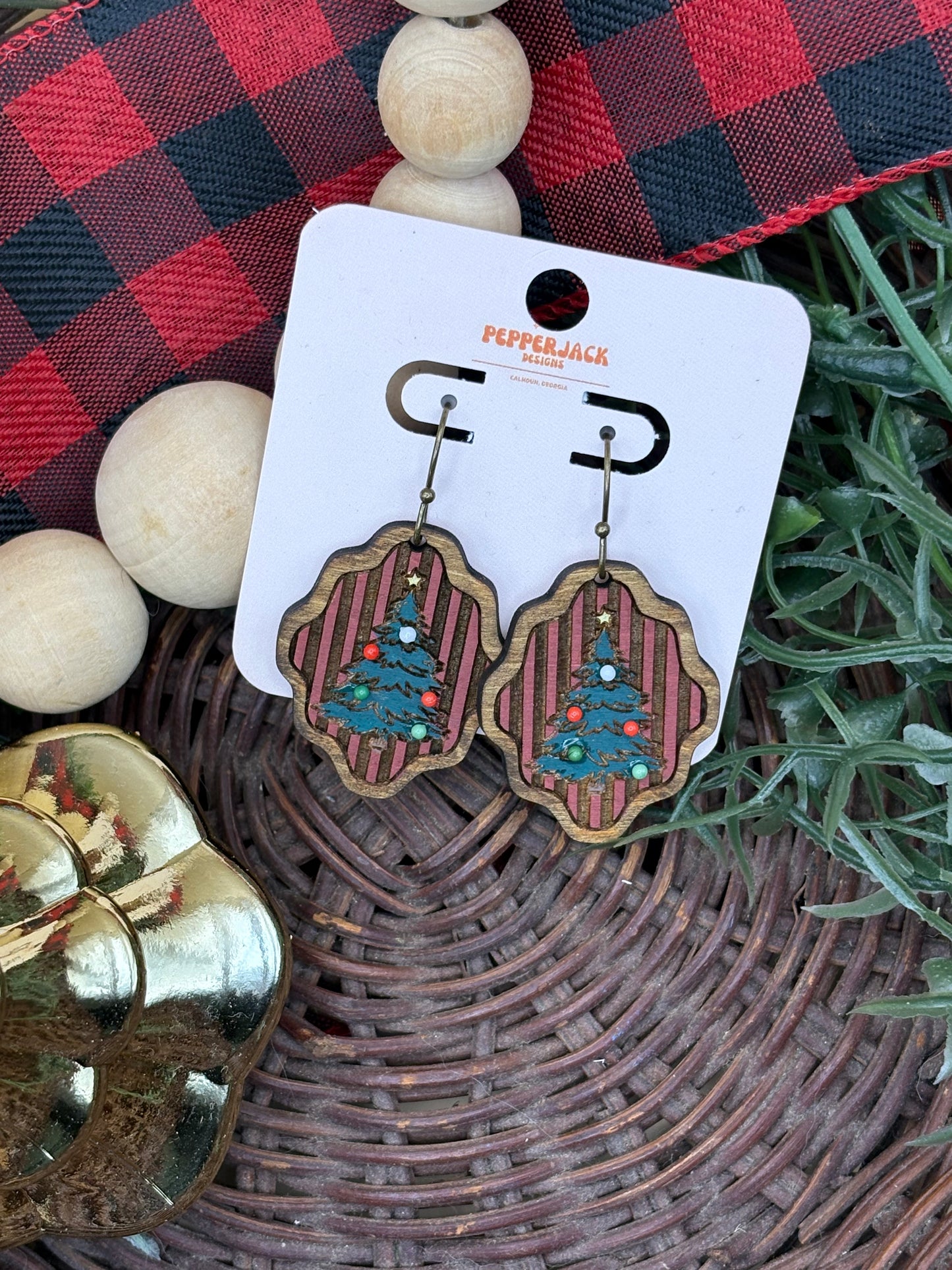 Christmas Tree With Stripes Earrings