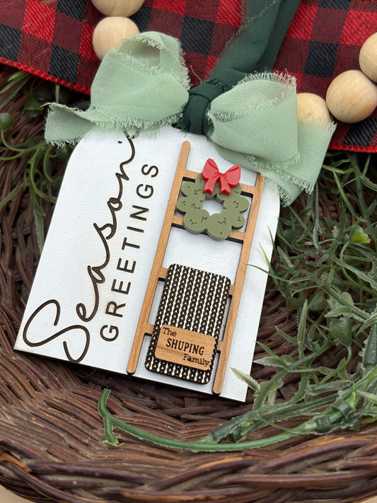 Seasons Greetings Custom Family Name Ornament