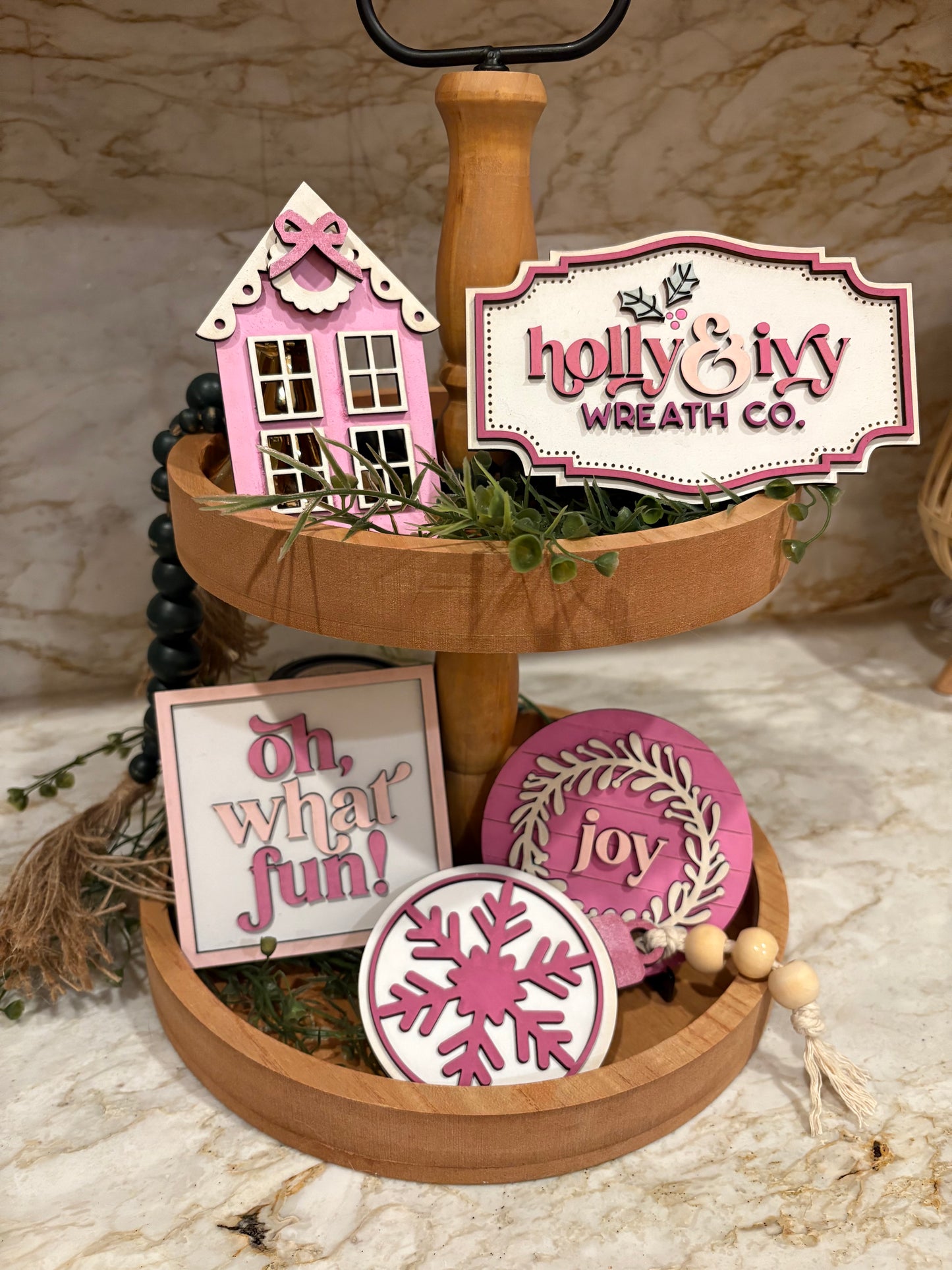 Holly & Ivy Christmas Tiered Tray Decor Set