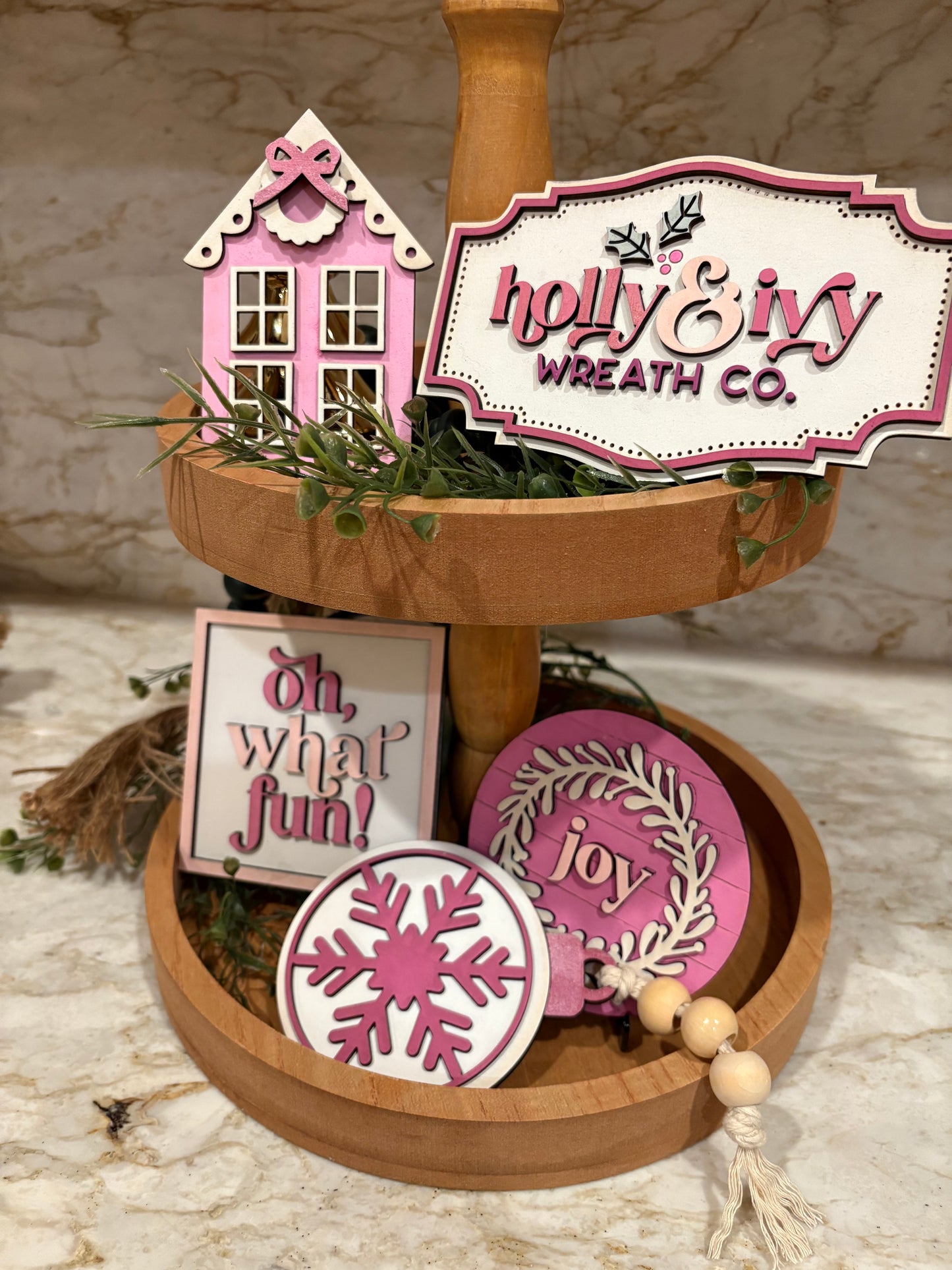 Holly & Ivy Christmas Tiered Tray Decor Set