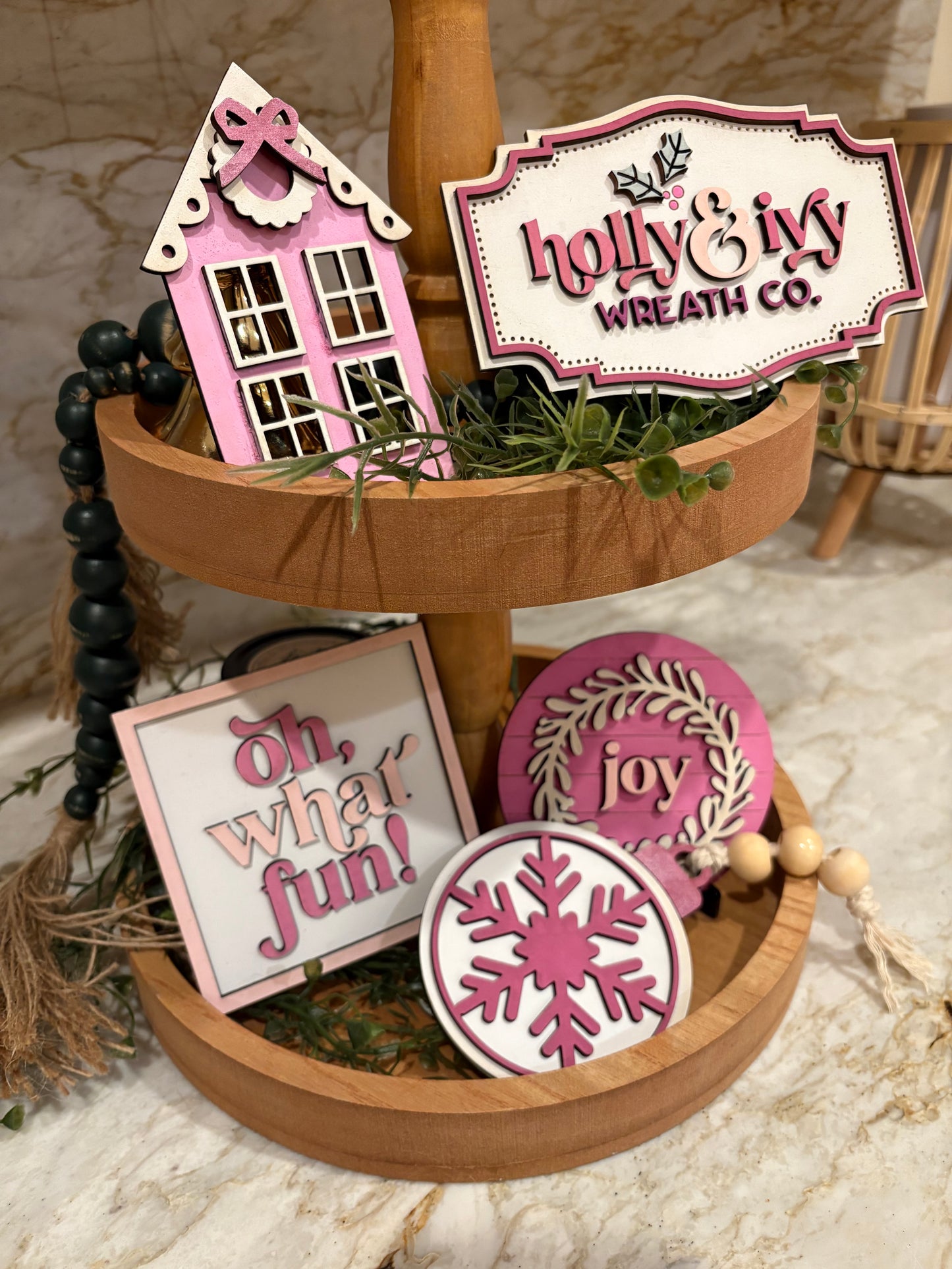 Holly & Ivy Christmas Tiered Tray Decor Set