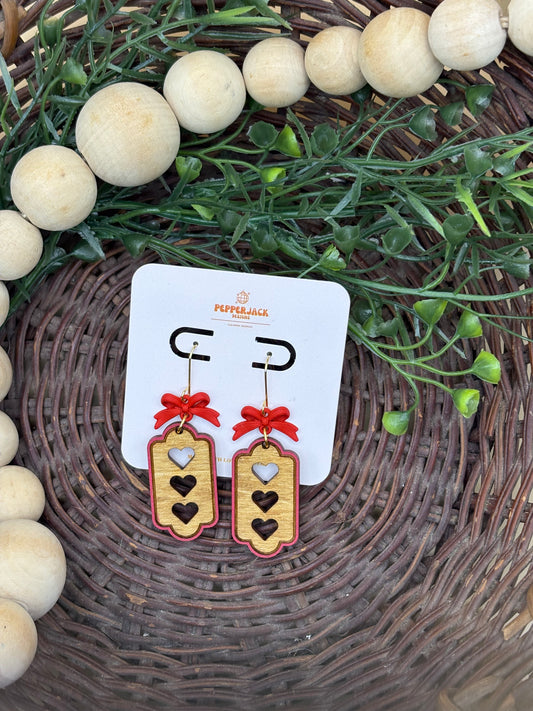 Framed 3 Heart Bow Drop Earrings