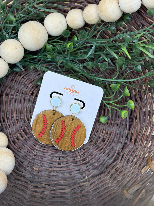 Reverse Engraved Baseball Earrings