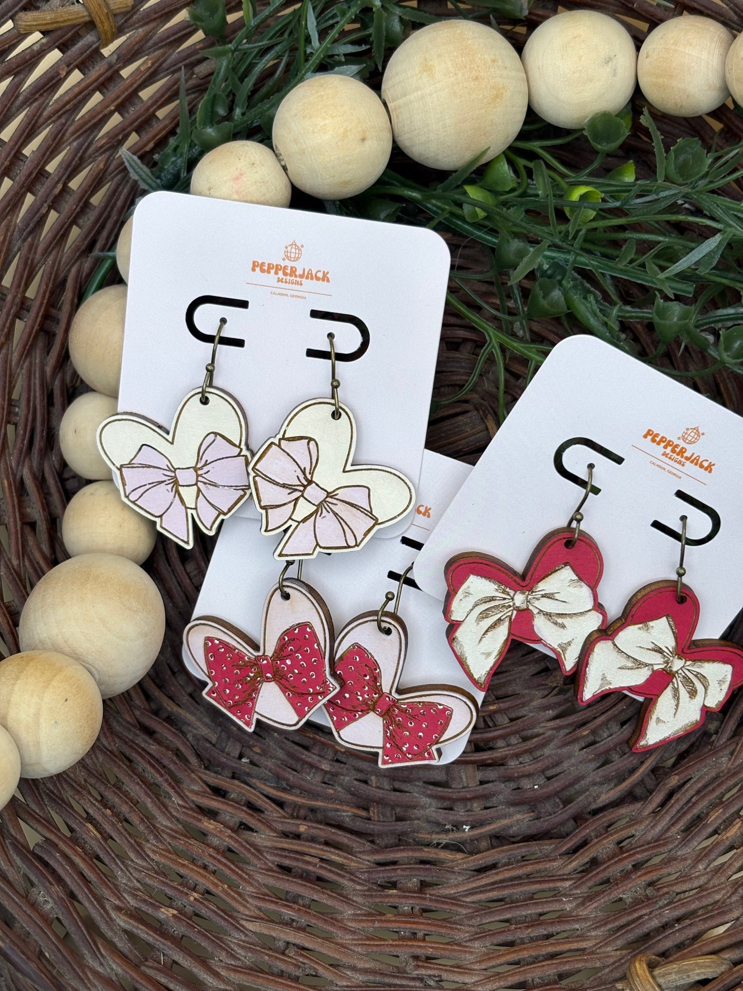 Valentine's Hearts With Bows Earrings