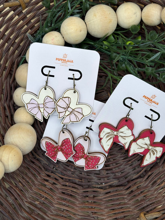 Valentine's Hearts With Bows Earrings