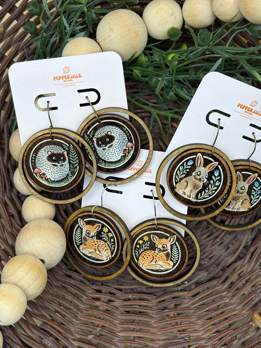 Drop Circle Woodland Creatures Earrings