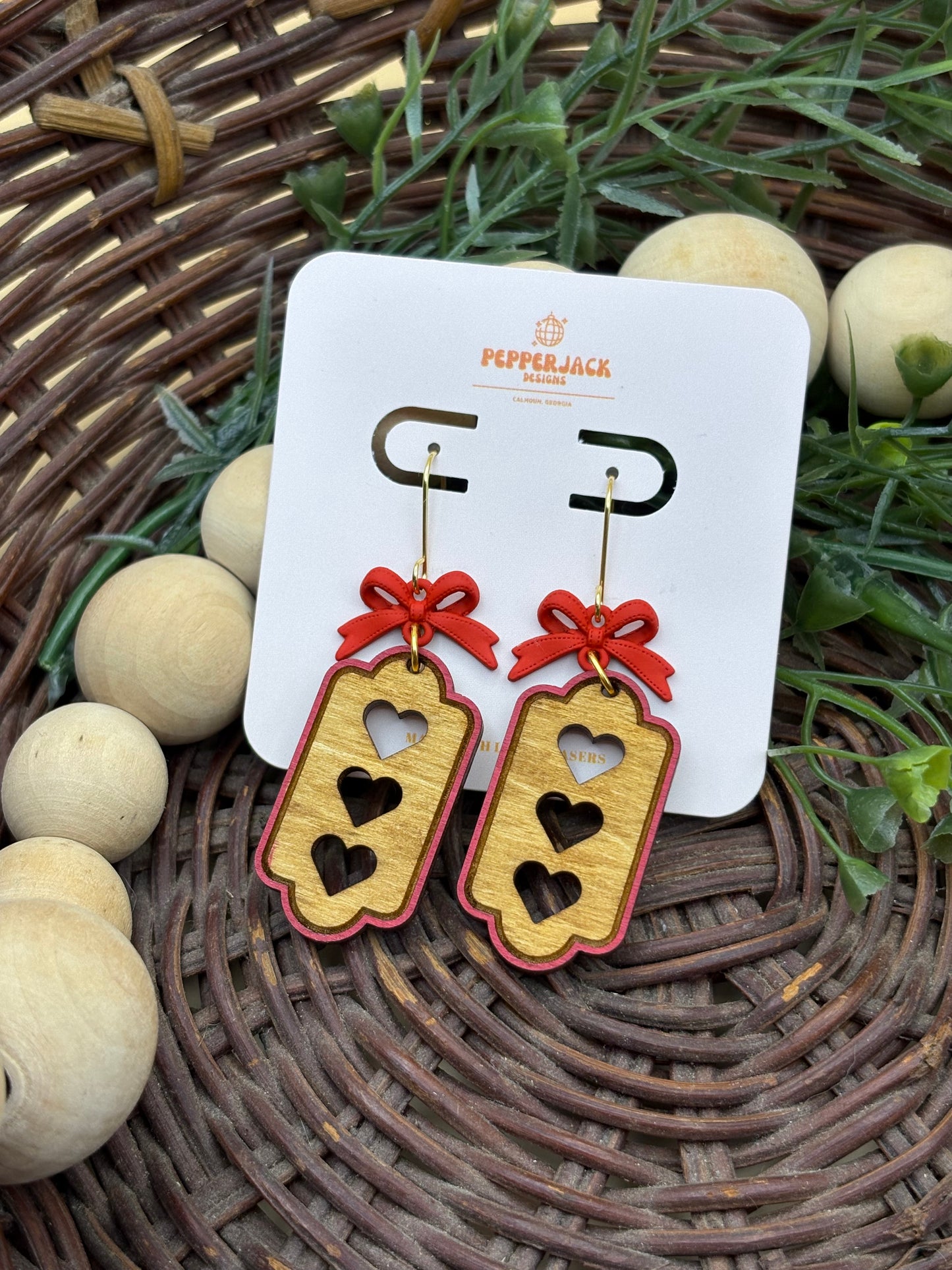 Framed 3 Heart Bow Drop Earrings