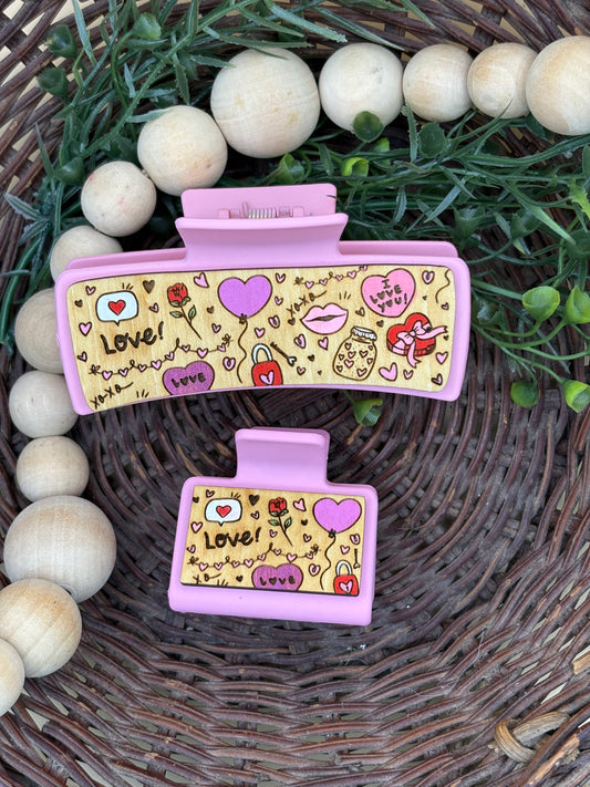 Valentine's Day Doodle Hair/Claw Clip