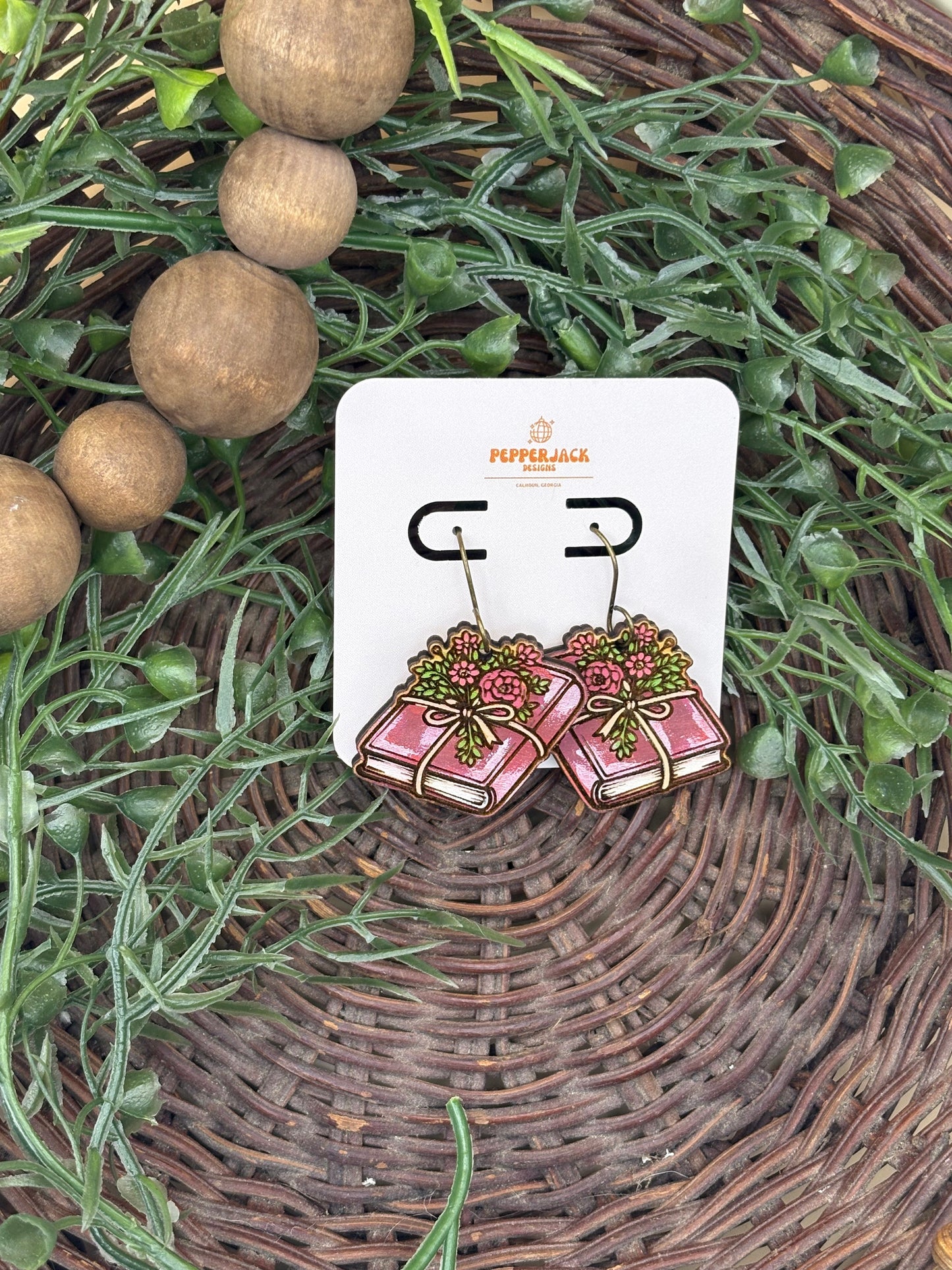 Books and Flowers Earrings