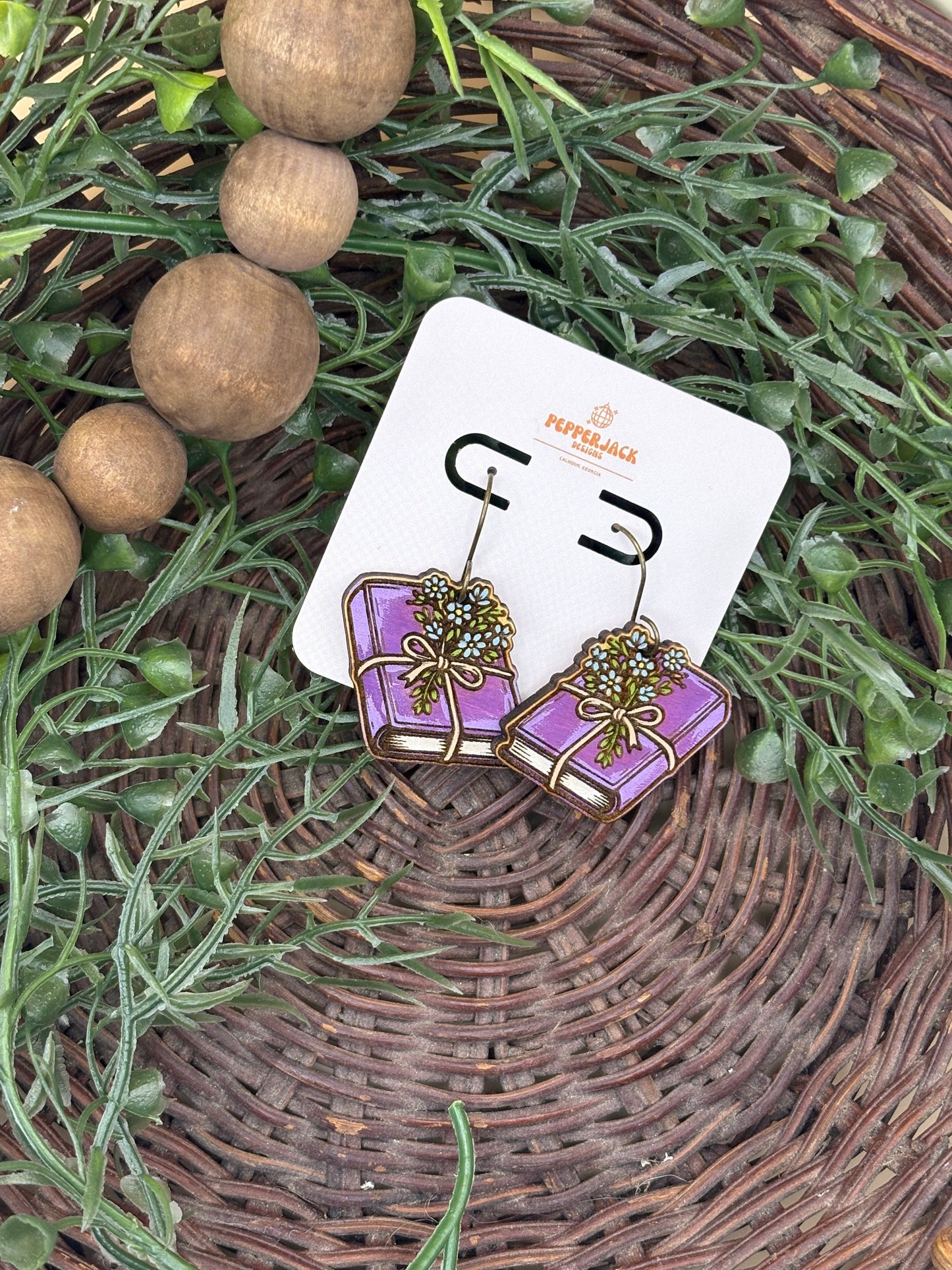 Books and Flowers Earrings