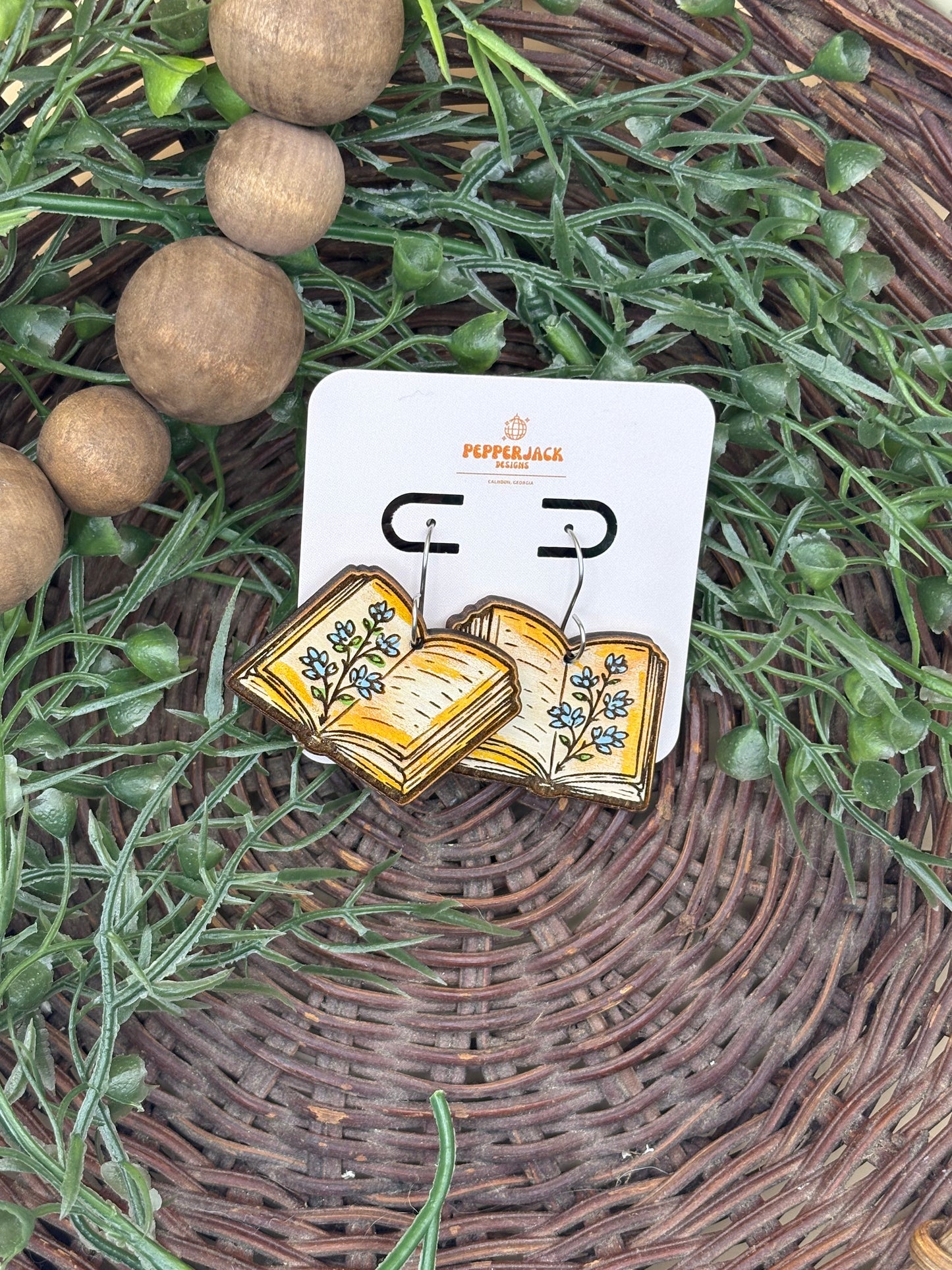 Books and Flowers Earrings