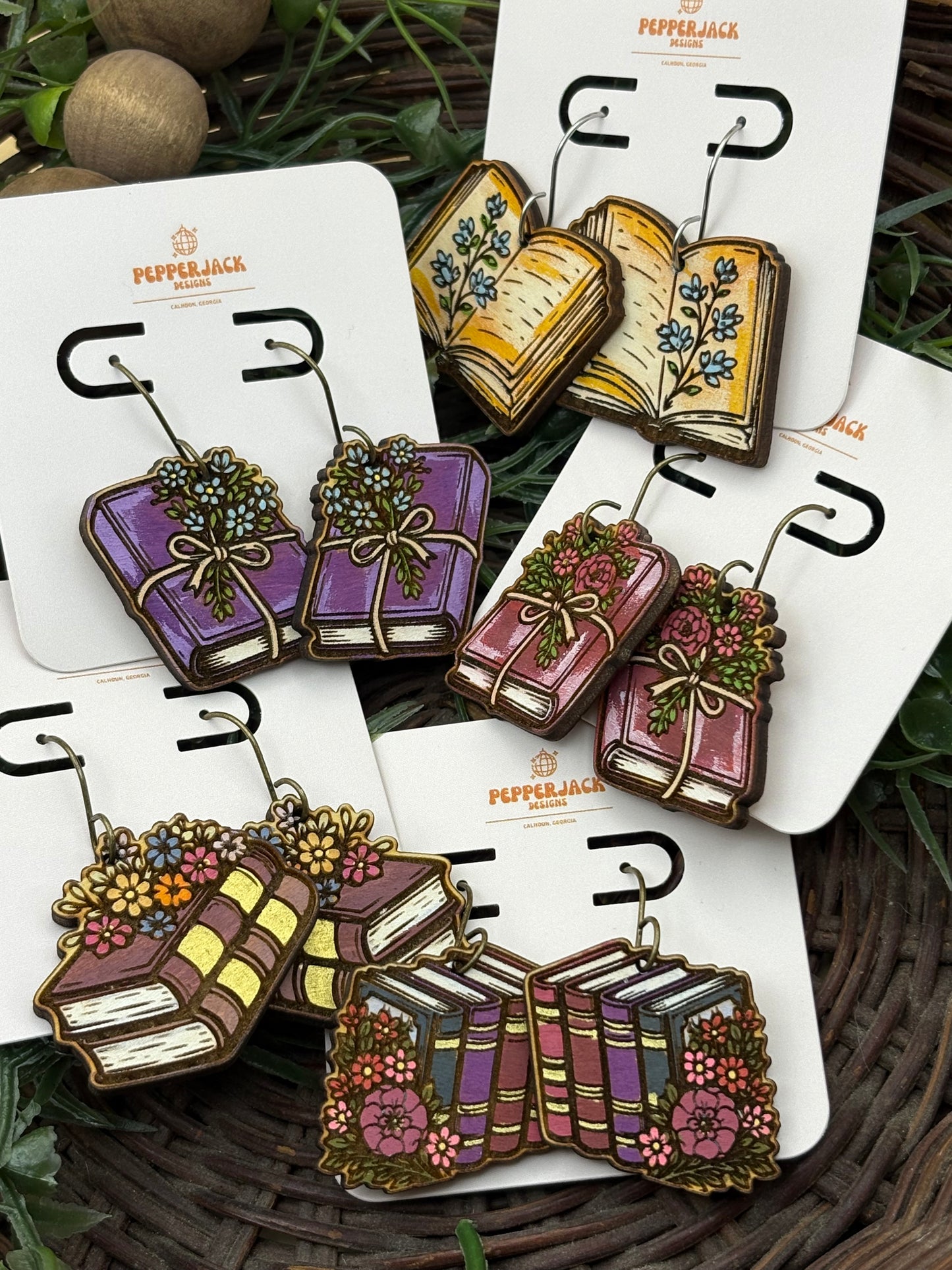 Books and Flowers Earrings