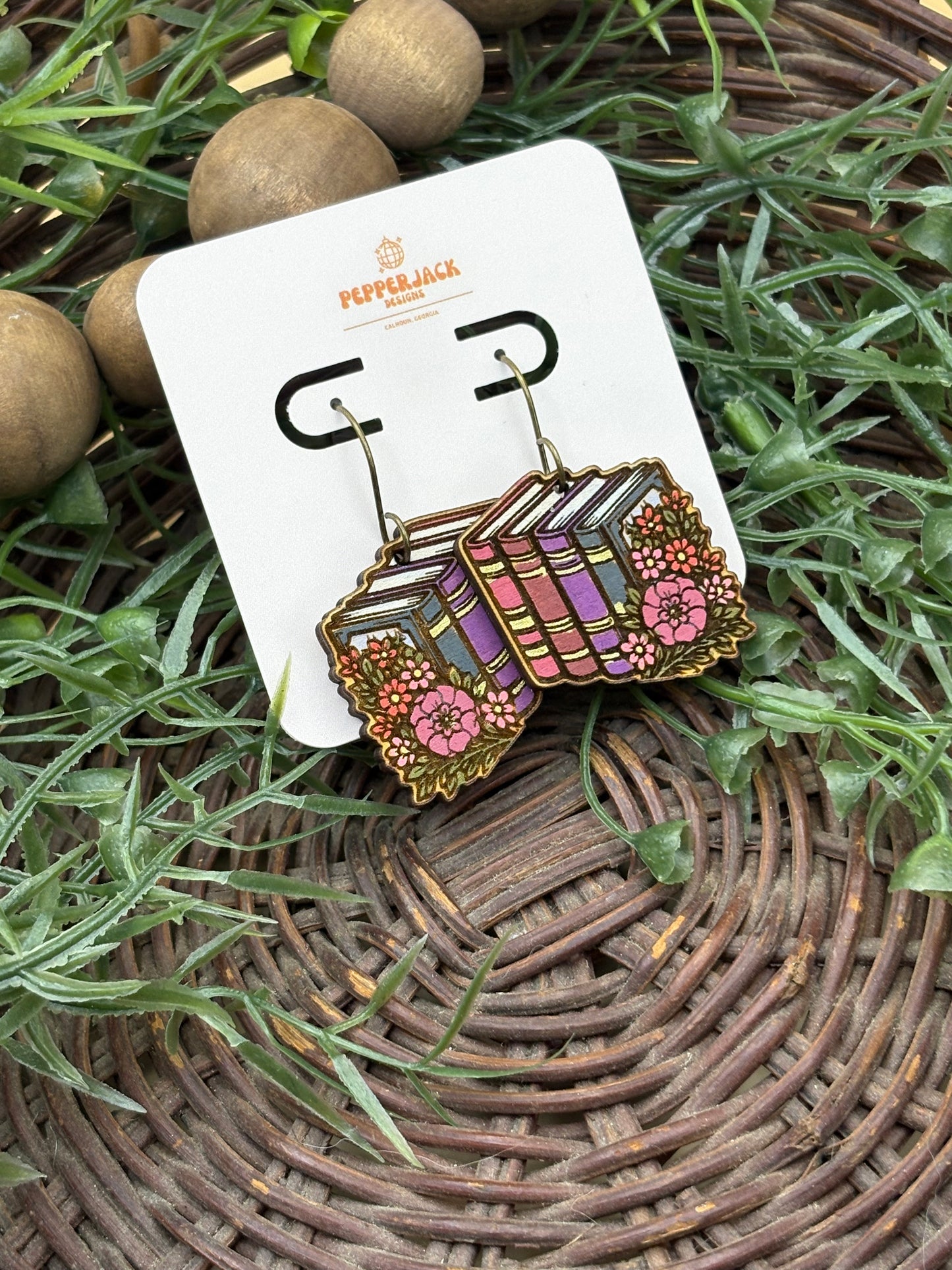 Books and Flowers Earrings